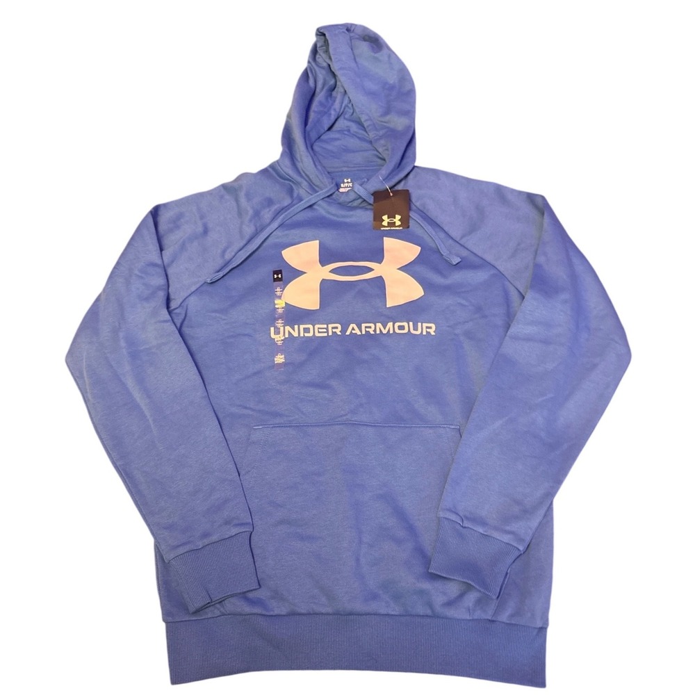 NEW Under Armour Mens Blue Rival Fleece Logo Hoodie Sweatshirt Small